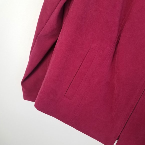 Women's Red Faux Suede Full Zip Coat Jacket - Picture 4 of 10